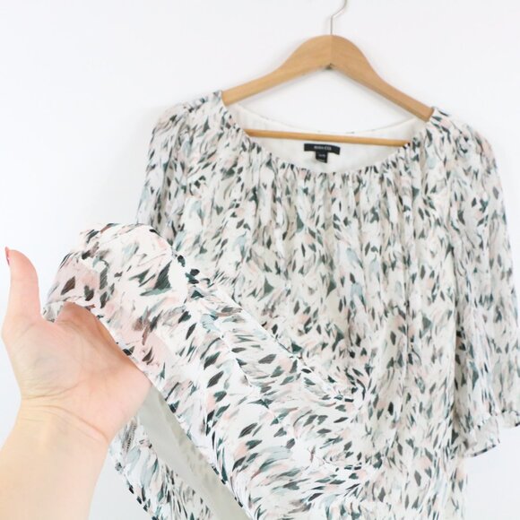 *RW&CO Sheer Chiffon Floral Print Gathered Blouse - Picture 5 of 9